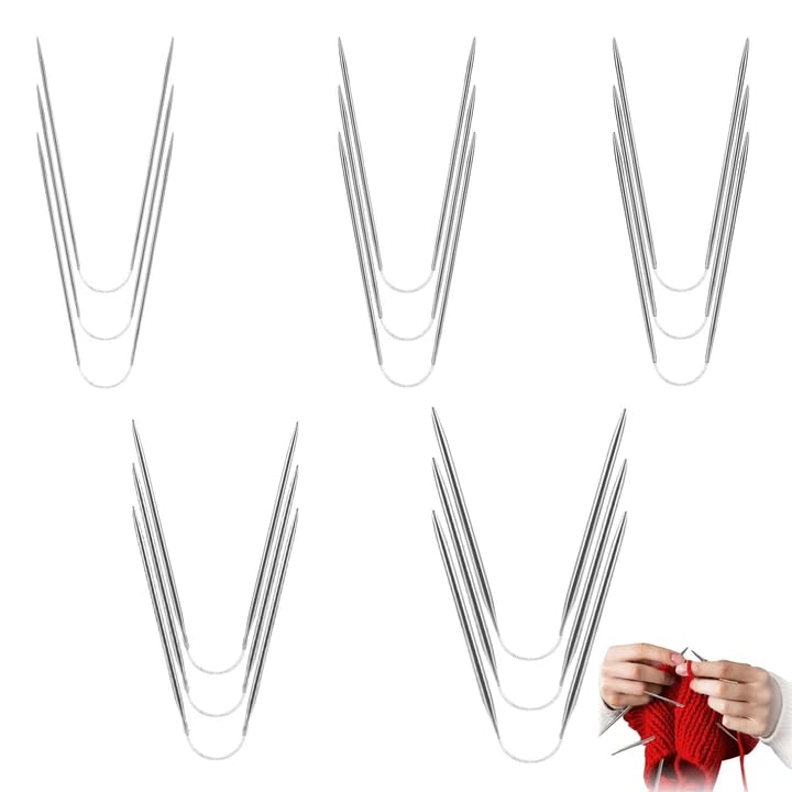 15 Pezzi Ferri da Maglia, Acciaio Inossidabile, 2 MM/2,5 MM/3 MM/3.5MM/4 MM, da Maglia per Maglioni Ferri da Maglia Ferri Circolari per Calze Cappelli E Guanti