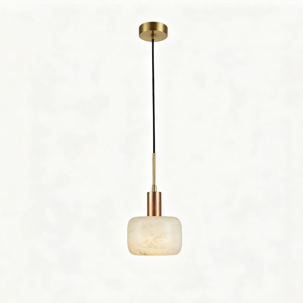 LUOYAOB Single Head Adjustable Gold Alabaster Pendant Lamp Modern Ceiling Hanging Lighting Fixture for Bedside Dining Room Study and Hotel Room Decoration