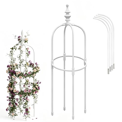 Obelisco De Jardín De 60-180 Cm Metal Enrejado De Altura Soporte para Plantas Trepadoras Jaulas Decorativo para Patio Exterior(White,W28cmxH90cm)