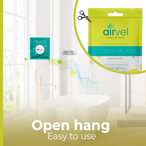 Image of Airvel Citrus Blast Fragrance Pouch 4 Pcs (10g each) | Bathroom Freshener | Toilet Freshener | Air Freshener for Bathroom and Toilet | Non-Toxic, Safe | Long-Lasting Freshness Up to 30 Days