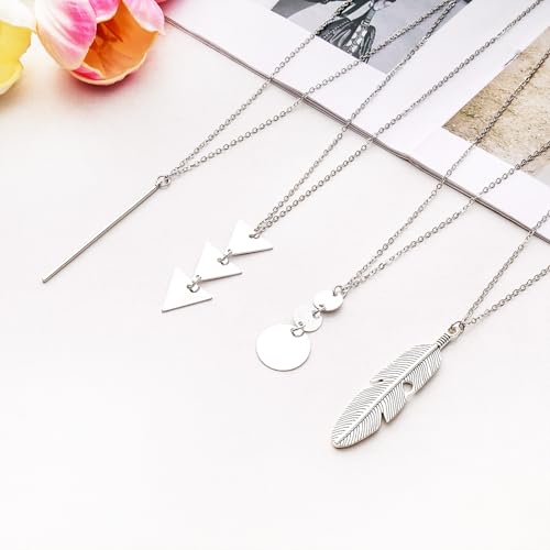 6Pcs Long Gold Necklaces for Women Long Statement Sweater Necklaces Tassel Pendant Neckace Set Jewelry Women Gifts2