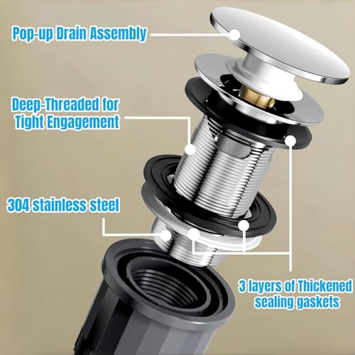 Image of Universal Sink Drain Pipe Kit with Pop-Up Strainer | 3-in-1 Anti-Odor, Anti-Backflow, Leak-Proof Waste Pipe | Fits 1-1 /4 inch & 1-1 /2 inch Drain | Space-Saving Design for Kitchen & Bathroom Basin