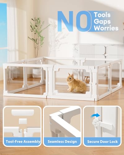 Image of BUCATSTATE Acrylic Guinea Pig Cages 15.8 inchH, 7.8 sq ft Large Guinea Pig Playpen, Tool-Free Rabbit Cage Indoor, Small Animal Playpen with Door for Bunny, Piggies, Chicks (47 inchL x 24 inchW x 16 inchH, 6 Panels)