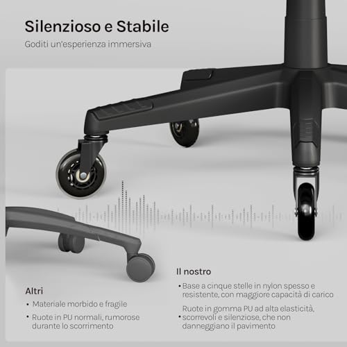 Sedia da gaming, Sedia Gaming Ergonomica con Ruote Silenziose, Altezza e Inclinazione Regolabile, con Braccioli Sincronizzati e Poggiapiedi, in Tessuto Scamosciato, Grigio - Sedia gaming - Immagine 6