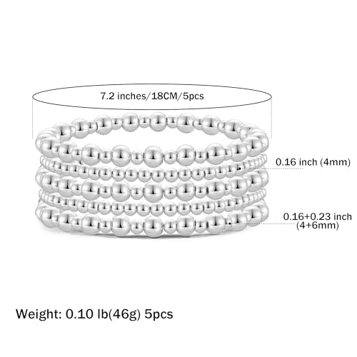 Badu silver Bracelet stack for Women silver Plated Beaded Bracelets Gold Stretch Bead Ball Bracelet stack Set Adjustable Jewelry