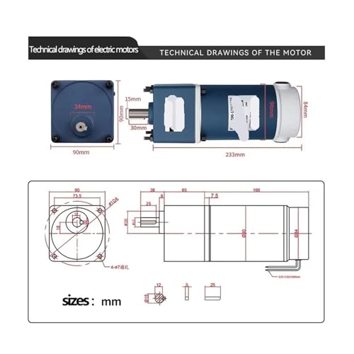 Moteur à Engrenages CC 12V 24V 84RPM vitesse réglable couple élevé 200W - 5