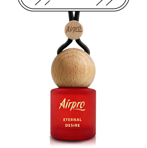 Image of Airpro Veil Eternal Desire Wooden Hanging Car Air Freshener | Sweet & Fruity Car Perfume Hanging Pod | Glass Bottle with Wooden Diffuser | Long Lasting Luxury Car Perfume | Natural Fragrance | 8ml