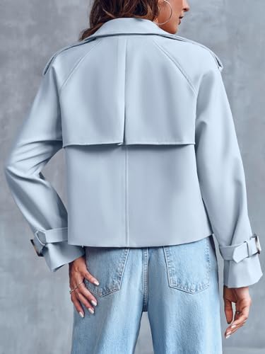 Saodimallsu Women Short Double Breasted Trench Coat Raglan Sleeve Work Office Cropped Jacket With Pockets