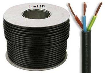 5 Meters of Black Flex 3183Y 1mm 10 Amp 3 Core Flexible Black Cable
