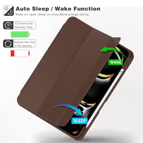Image of ZryXal New iPad Pro 13 Inch Case (M5) 2025 / (M4) 2024 with Pencil Holder, Smart iPad Case [Support Pencil Pro and Pencil (USB-C)], Support Touch ID and Auto Wake /Sleep (New Chocolate)