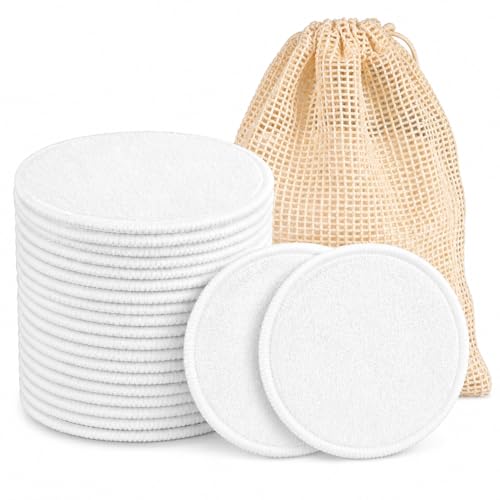 MAQIHAN Reusable Makeup Remover Pads - 15PCS Washable Cotton Rounds with Mesh Bag, Breathable Cotton Pads High Absorbency Face Rounds, 3.15 Inch Portable Facial Cleansing Pads for Travel