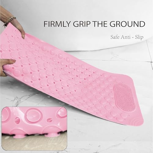 Image of Charge -X Anti Slip Bath Mat with Foot Scrubber for Bathroom | 2-in-1 Silicone Shower Mat with Suction Cups & Drainage Holes | Deep Cleaning Foot Scrubber Massage Mat (70 x 35 cm) Pink