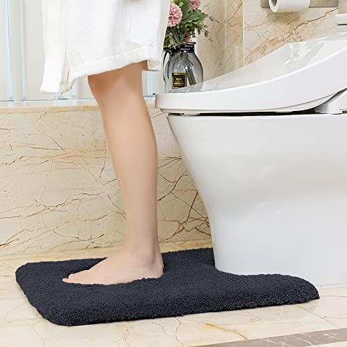 Image of VANZAVANZU Toilet Rugs for Bathroom U Shaped, Contour Bath Rugs for Toilet Bath Mats for Bathroom Non Slip Extra Soft Absorbant Microfiber Shaggy Thick Toilet Rugs U Shaped (U 20 inch*24 inch, Black)