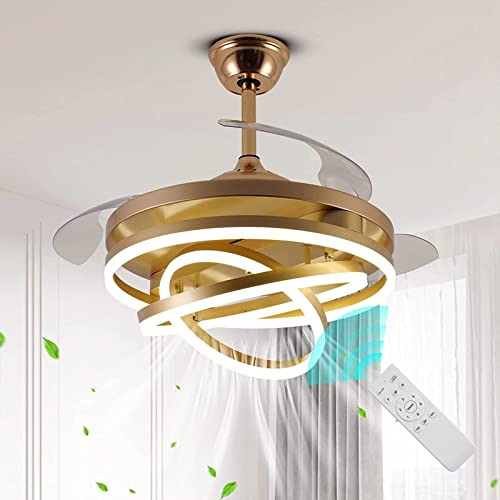 Ventilateur de plafond télécommandable avec pales LED or