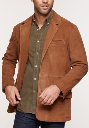 Men's Slim Fit Suede Blazer 2-Button Business Casual Faux Leather Jacket with Pockets2