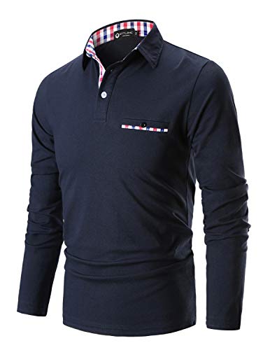 STTLZMC Mode Polo Homme Manche Longue Golf Poloshirt Coton Casual Col Contrasté Tops,Bleu,X-Large Cover