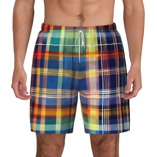 Pantalones cortos de natación para hombre a cuadros bañador transpirable de playa