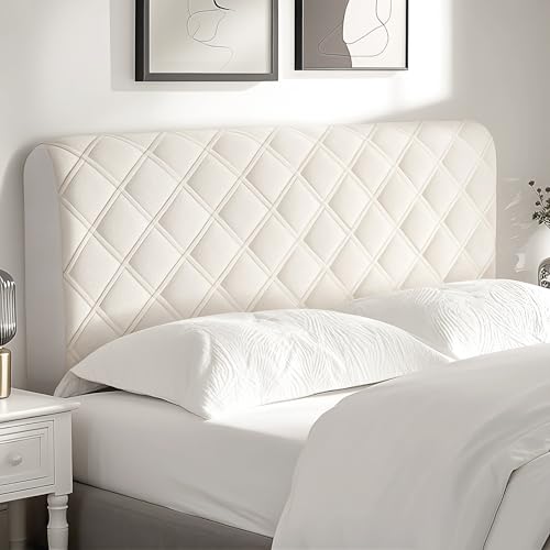 Songella Housse de Tête de Lit Housse de Protection élastique pour Tête de Lit Housse Tête De Lit en Velours pour Chambre à Coucher Blanc Cassé 180cm