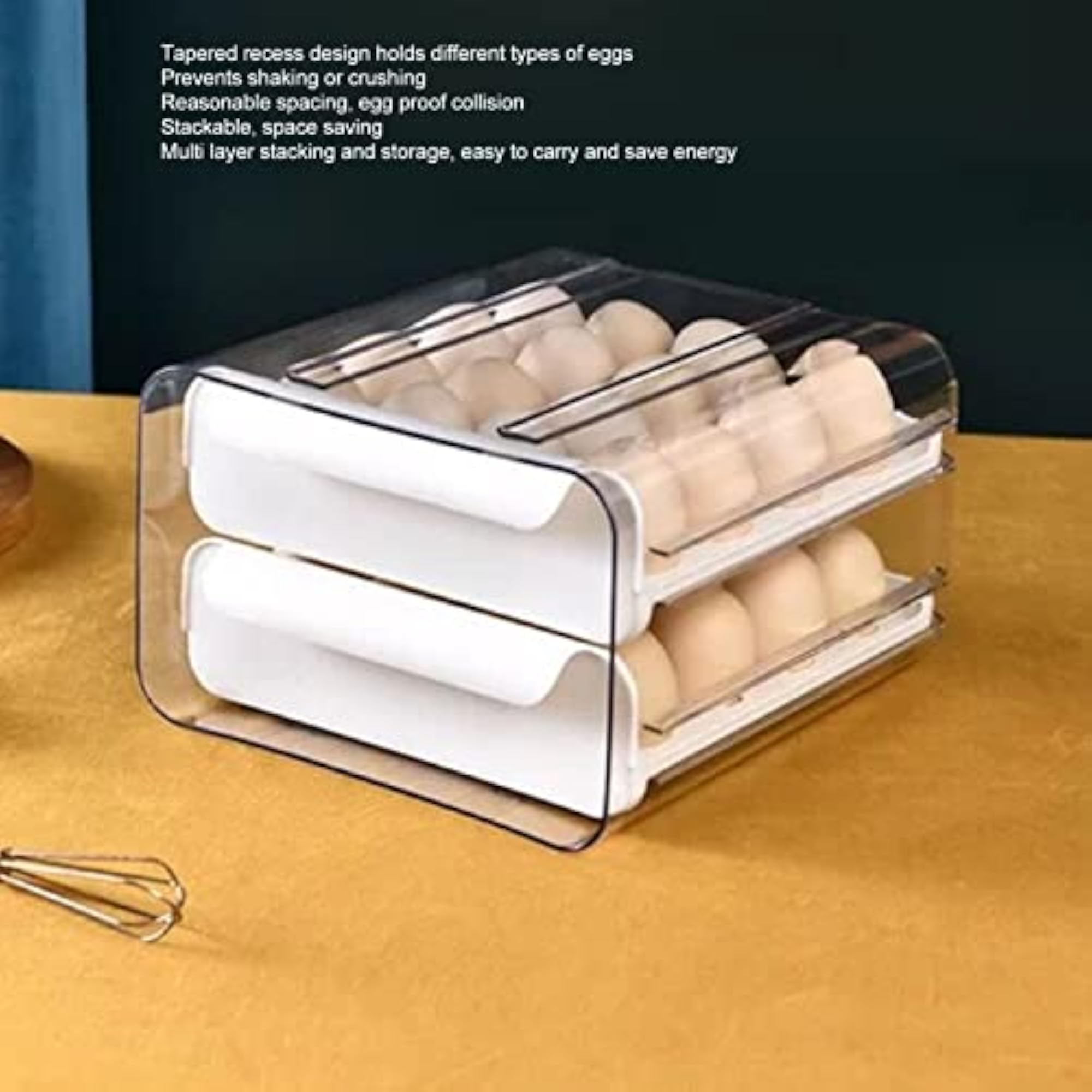 Egg Drawer, Space Saving Transparent Storage Container