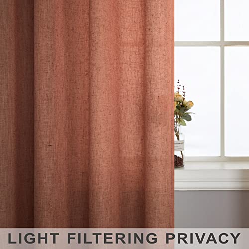 Terracotta Curtains 84 Inch Length For Living Room 2 Panels Rod Pocket Linen Drapes Light Filtering Semi Sheer Floor Length Rust Curtain For Bedroom Dining Boho Decor Burnt Orange Red Brown 52X84 Long #TOP3