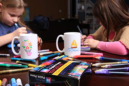 14 Pack Neon Uv Fluorescent Acrylic Paint Pens, Double Pack Of Both Extra Fine And Medium Tip Paint Markers, For Rock Painting, Mug, Ceramic, Glass, And More, Water Based Non-Toxic And No Odor #TOP7