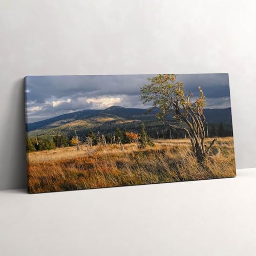 Toile imprimée montagnes Karkonosze grand tableau automnal pour salon chaleureux