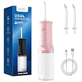 7AM2M Portable Cordless Water Flosser, Oral Irrigator with 3 Modes & 2 Tips, Fast Rechargeable, IPX7 Waterproof, Dental Water Flosser for Travel and Home Use (Pink)