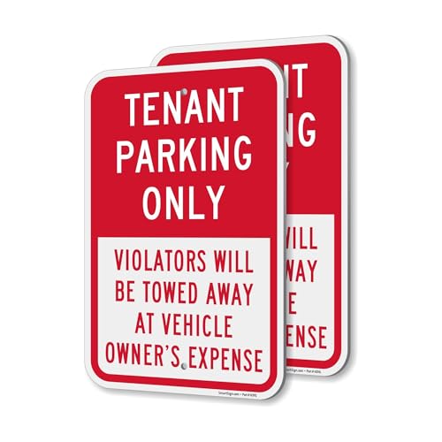 SmartSign Tenant Parking Only Sign - 2 Pack, Violators Towed At Vehicle Owners Expense Sign, 18 x 12 inch, 2mm Thick Aluminum Composite, Red and White, Made in USA