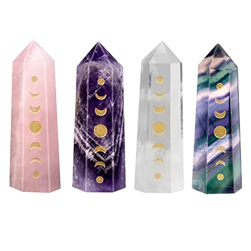 mookaitedecor 4 Pcs Engraved Moon Phase Lunar Eclipse Crystal Wand