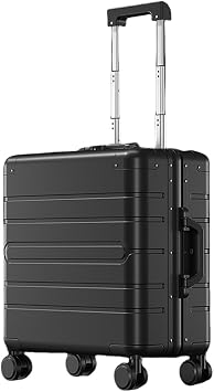 18 inch All Aluminum Magnesium Hardside Carry on Luggage, Airline Approved Zipperless Hardshell Suitcases with Spinner Wheels, Small Mini Suitcase Metal Rolling Luggage for Business, Travel Black