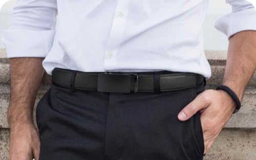 CHAOREN Gürtel Herren, Automatik Ledergürtel Herren 35mm ohne Löcher, Basalt/Schwarz, Taille 100-110cm (Gesamtlänge 125cm) – Ansicht 2