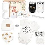 Baby Geschenk, 11 Stück Neugeborenen Geschenk zur Geburt Junge Mädchen, Babygeschenke mit 2 Tassen Neugeborenen Strampler Babydecke Mütze Socken Lätzchen Handschuhe Entscheidungsmünze