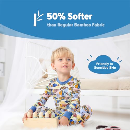 Image of Kids 2-Piece Soft Bamboo Viscose Clothing Set, Long Sleeve Top & Pants, Everyday Outfit for Toddler Boys & Girls