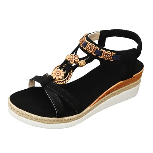 Sandaler, damer, sommar, platta sandaletter, bohemiska sandaler med strass, platå, kilsandaler – fritid, strandskor, Elegan-sandaletter, casual, ankle sommarskor, fritidsskor för kvinnor