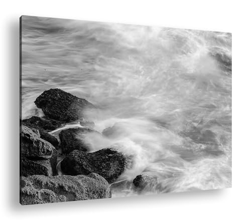 deyoli Onde oceaniche su rocce, formato: 75 x 50 cm, effetto: bianco e nero, stampa digitale di alta qualità con cornice