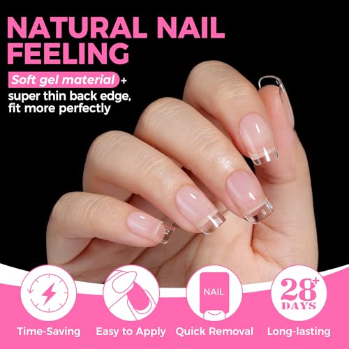 Image of UNA GELLA Short Square & Squoval Nail Tips 216pcs Pre-Etched Short Square Round Oval Press on Nails Squoval Clear Acrylic Fake Full Cover Gel Nails Tips for Nail Extensions Home DIY Salon 12 Sizes