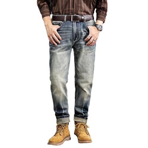 Men's Classic Stretch Casual Slim Straight Leg Washed Fleece Fashion Tapered Jeans