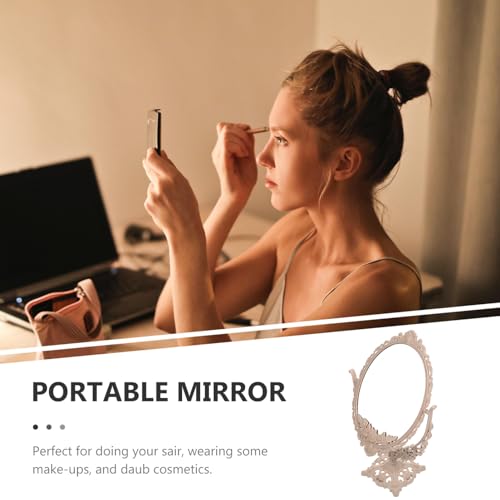 Garneck Tabletop Swivel Vanity Makeup Mirror Double Sided Retro Vintage Cosmetic Vanity Mirror for Bathroom Bedroom Dressing Table,Beige,37X23CM - Image 2