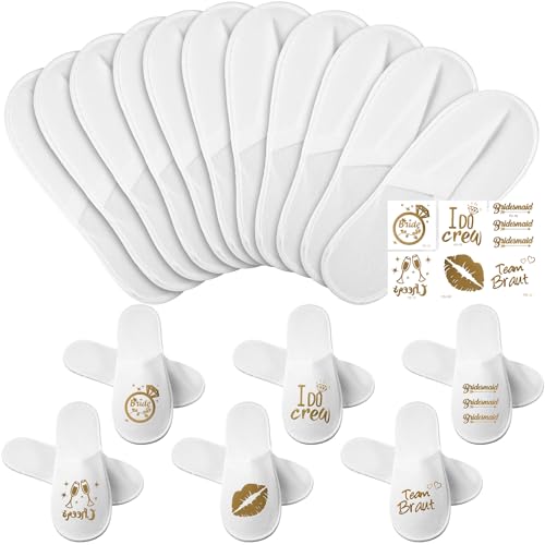 Velmitten 12 pares de chinelos de madrinha de casamento descartáveis para noivas, chinelos de hotel,