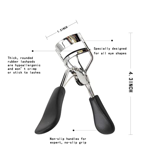 3 In 1 Eyelashes Curler Set With 6 Extra Replacement Refill Pads, Long-Lasting Natural Lashes Applicator Tool,Curved Diy Makeuptweezers For False Lashes, Stainless Steel,Application And Removal(Black) #TOP1