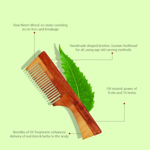 Image of Tattvalogy Wide Toothed Raw Neem Comb with Handle |Kaachi Neem Wooden Comb for Blood Circulation & Hair Growth | avoid Hair Pulling, Static Electricity, Itchy Scalp & Oil Build-Up