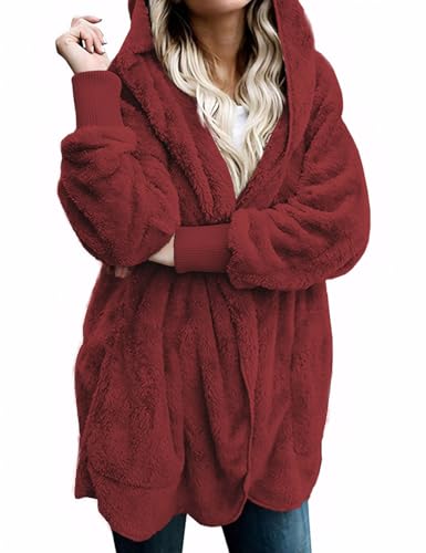 Zilcremo Women Hooded Cardigan Fuzzy Jacket Winter Open Front