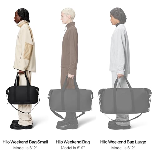 RAINS Hilo Weekend Bag Small - Black Waterproof Travel Duffel for Men and Women - Compact Black Duffle with Coated Zip, Adjustable Strap, Compression Straps - 2 Year Warranty3