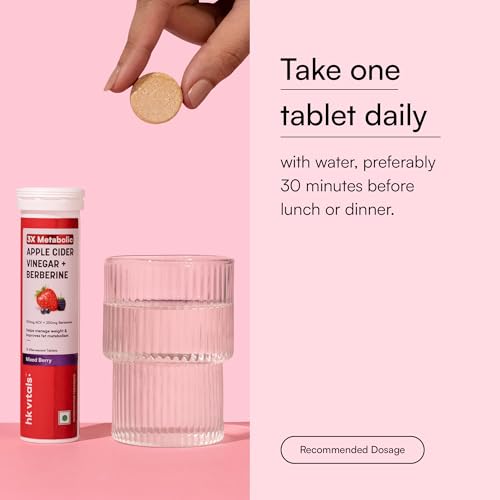 Image of hk vitals 3x Metabolic Apple Cider Vinegar 750mg + Berberine 250mg, Mixed Berry, 30 Effervescent Tablets (15 Tablets each) | Combo Pack