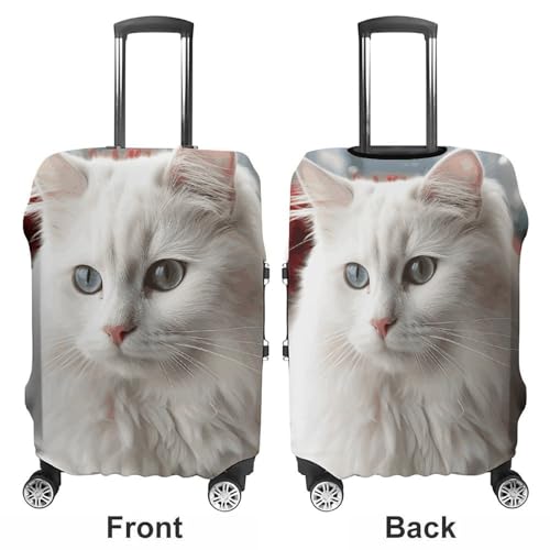 Cute White Cat Luggage Cover Travel Suitcase Covers for Luggage Elastic Carry on Luggage Covers for Suitcase Tsa Approved Washable Luggage Sleeve Protector Fits 18-32 Inch XL3