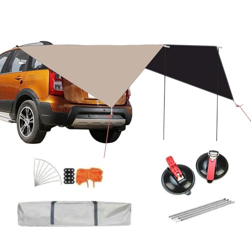 Toldo para puerta trasera de coche, 2,7 x 3,4 m impermeable protección UV | refugio solar resistente al viento para puerta trasera de coche, para camping, al aire libre, vehículos, autocaravana, SUV