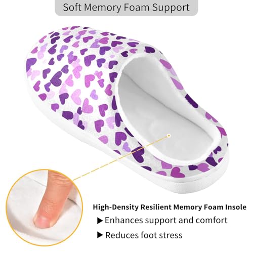 JUNZAN Purple Hearts Day Purple Hearts Cotton Slippers for Men Non Skid Memory Foam Bedroom Shoes for Outdoor Christmas Presents 6-72