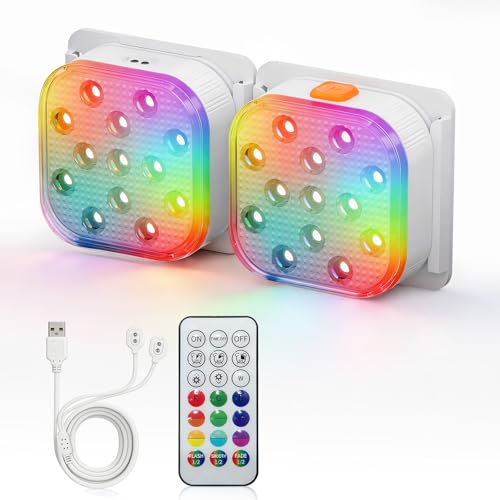 SoulBay Lumière Piscine Sous l'Eau 2pcs, LED Lampe Piscine Magnétique Rechargeable Étanche Télécommandée, 16 Couleurs 6 Modes RGB, Spot Piscine...