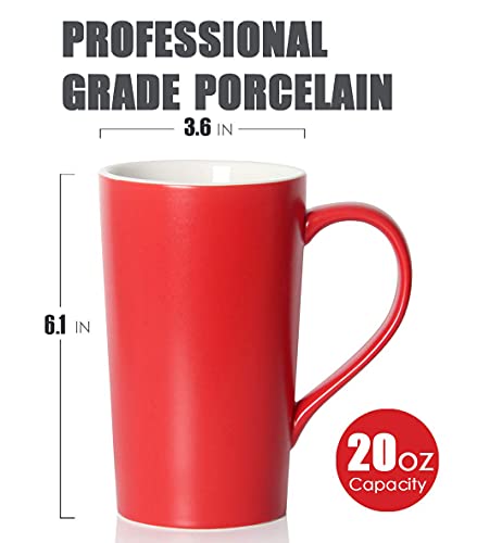 Smilatte 20 Oz Large Coffee Mugs, M007 Plain Blank Tall Ceramic Cup With Handle For Dad Men, Set Of 4, Red #TOP1