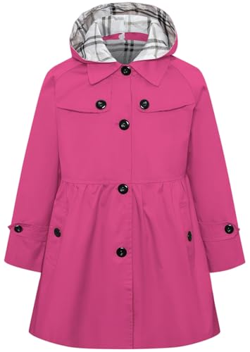 Image of Betusline Girl's Single Breasted Trench Coat Hooded Dress Coat Outerwear, 2-14 Years